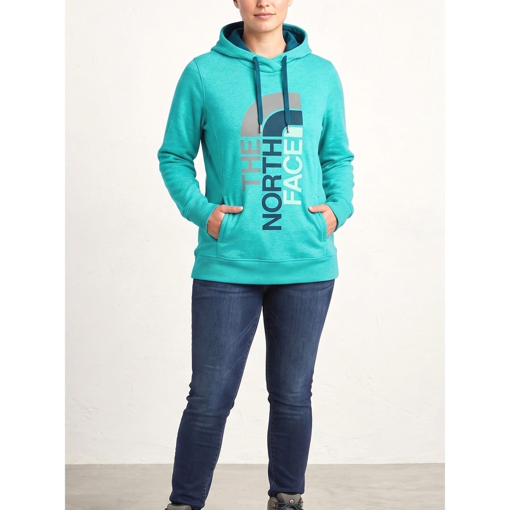 The North Face Trivert Hoodie Womens XL Teal Heather Vertical Logo Pullover